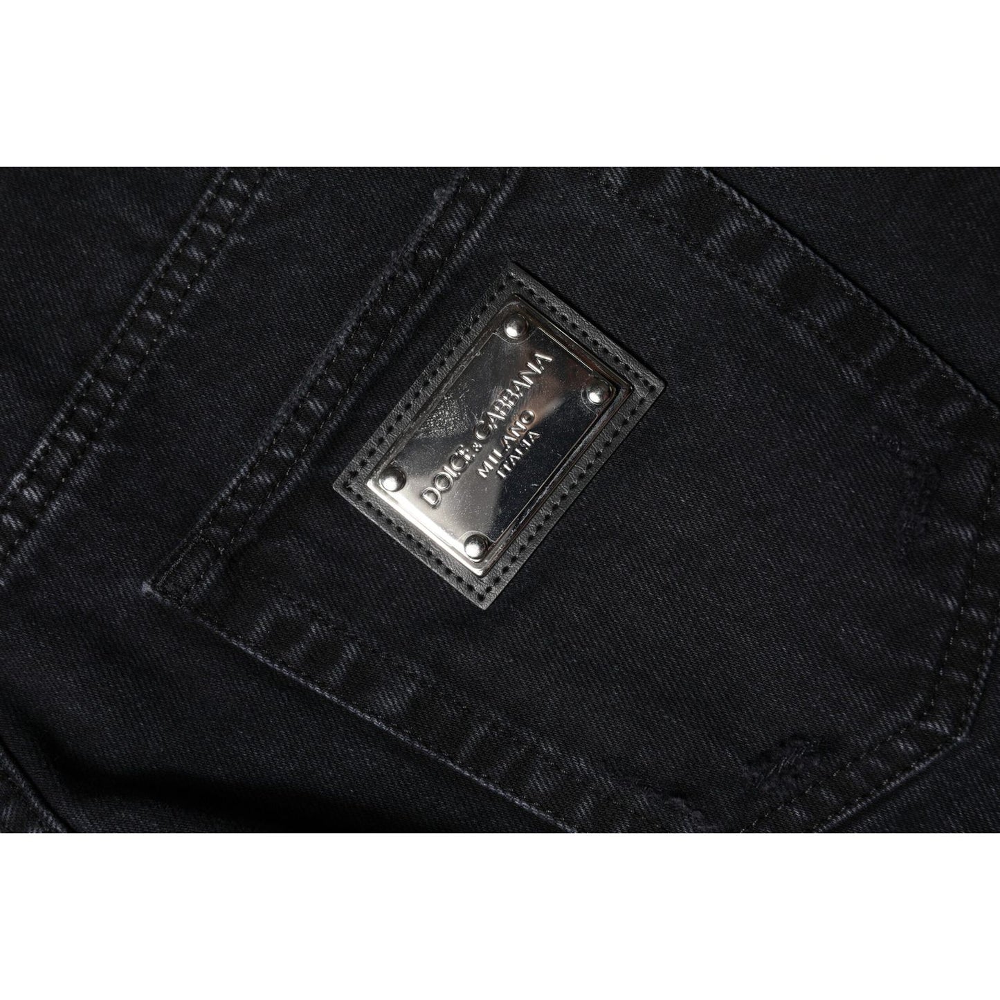 Dolce & Gabbana Black Cotton Tattered Mid Waist Denim Jeans PAN75634-40