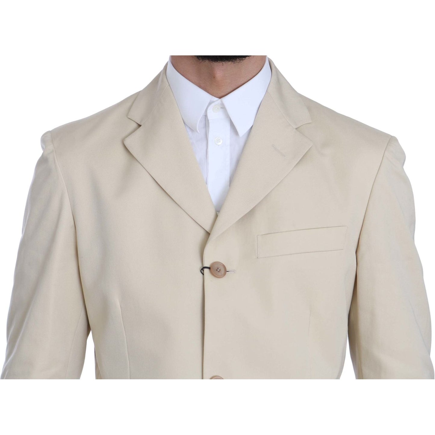 Romeo Gigli Two Piece 3 Button Beige Cotton Solid Suit KOS1441-46