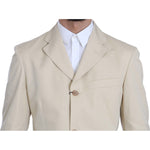 Romeo Gigli Two Piece 3 Button Beige Cotton Solid Suit KOS1441-46