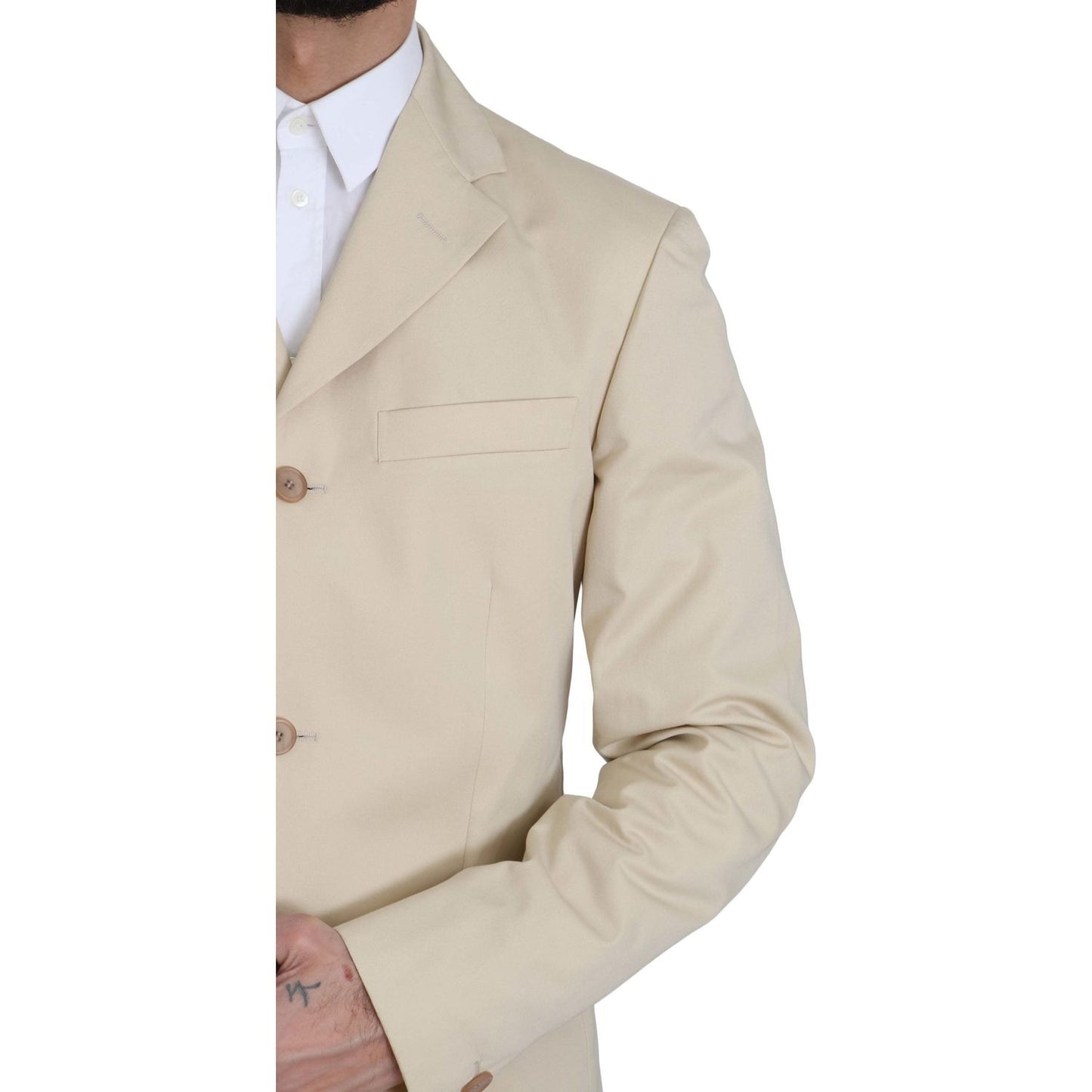 Romeo Gigli Two Piece 3 Button Beige Cotton Solid Suit KOS1441-46