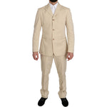 Romeo Gigli Two Piece 3 Button Beige Cotton Solid Suit KOS1441-46
