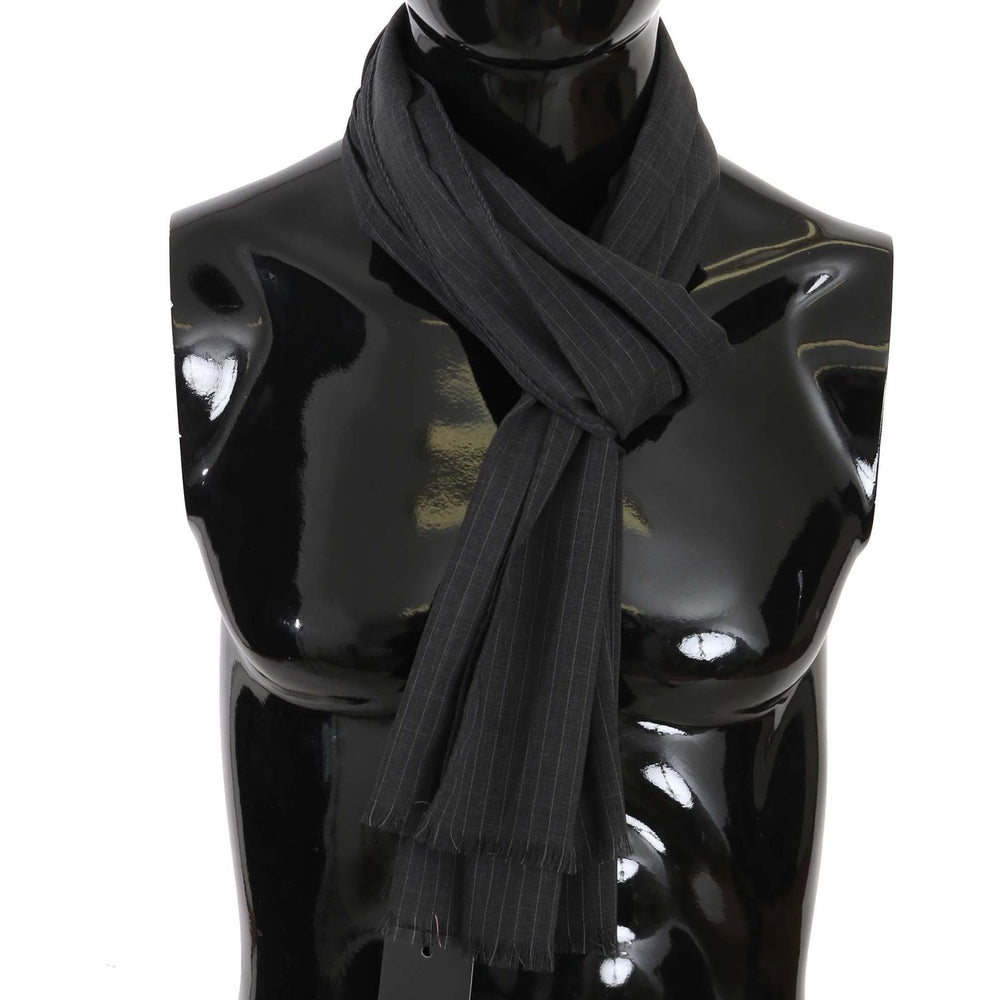 Dolce & Gabbana Gray 100% Wool Striped Pattern Wrap Scarf MS5180