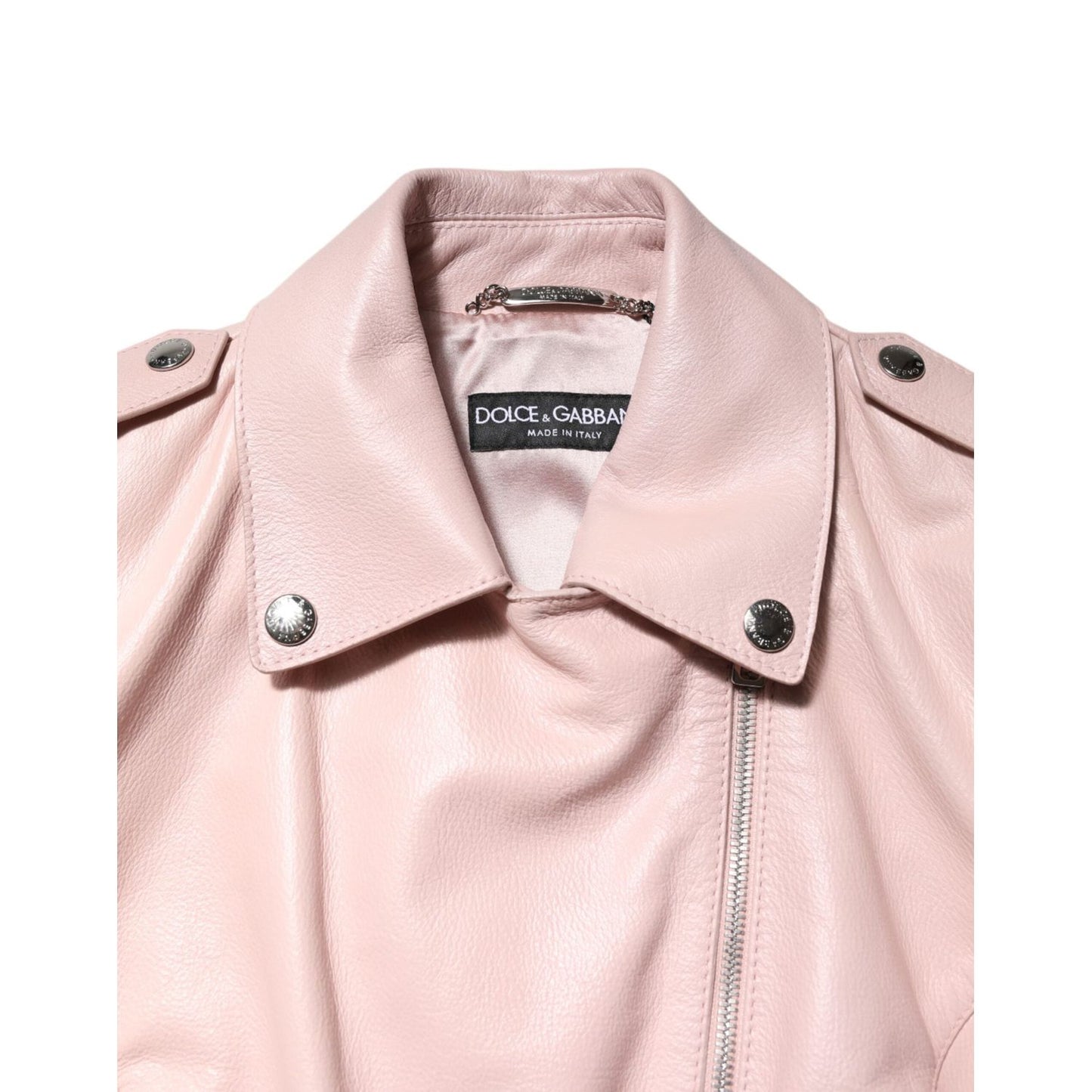 Dolce & Gabbana Light Pink Collar Leather Women Biker Jacket JKT41393-38