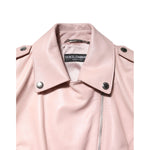Dolce & Gabbana Light Pink Collar Leather Women Biker Jacket JKT41393-38