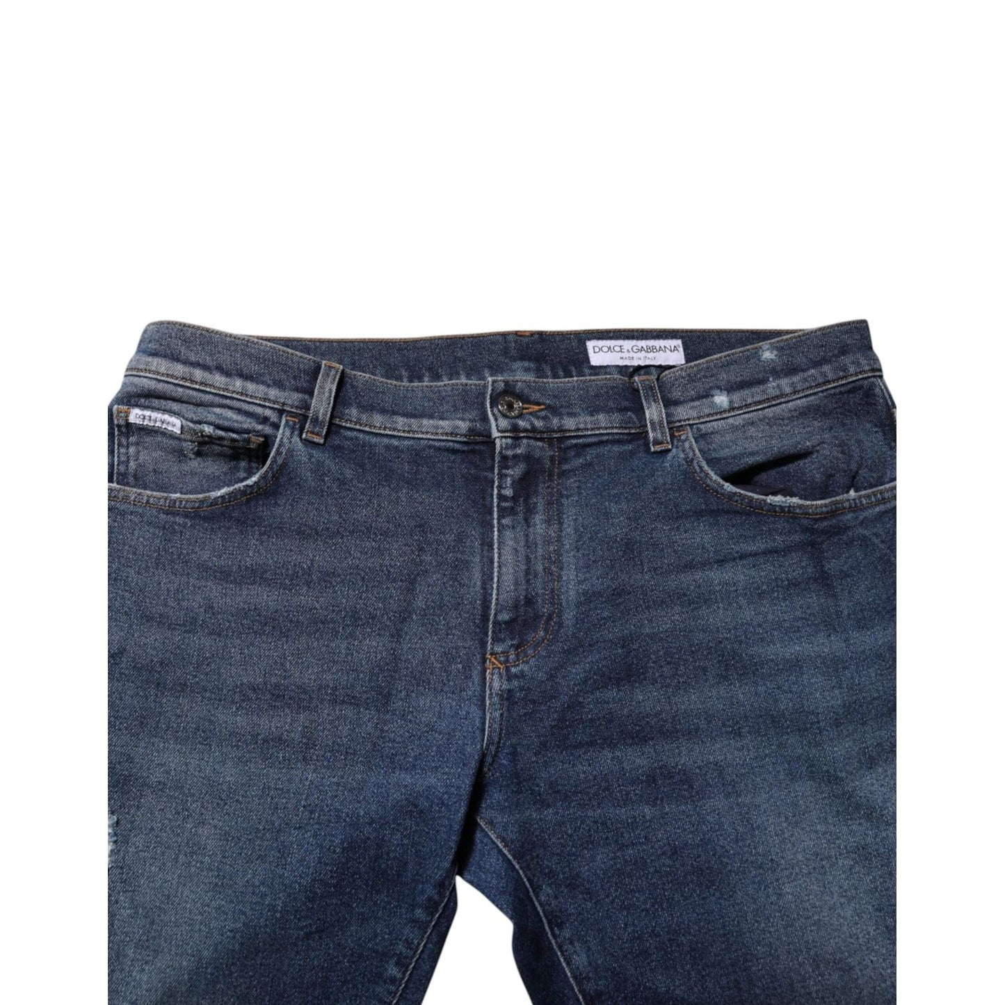 Dolce & Gabbana Blue Cotton Mid Waisted Straight Denim Jeans PAN76404-56
