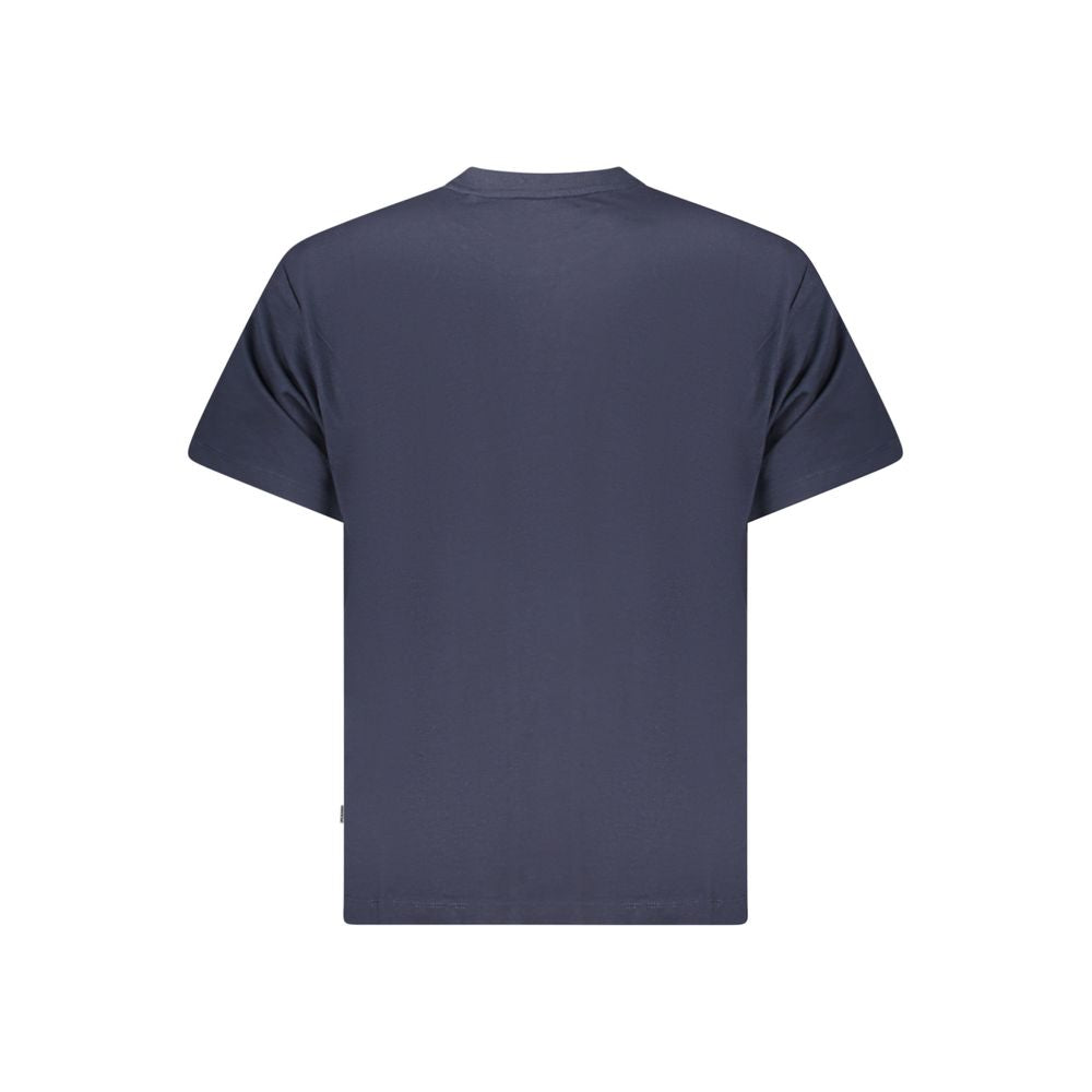 Back view of Guess Jeans Blue Cotton T-Shirt with short sleeves, oversized fit, and crew neck.