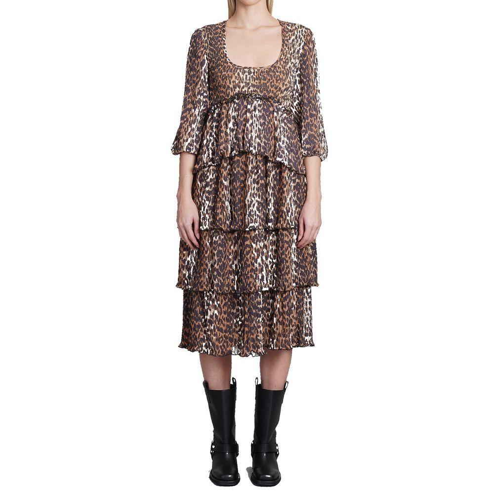 Ganni Pleated Georgette Leopard Midi Dress GA-8735481364692-42