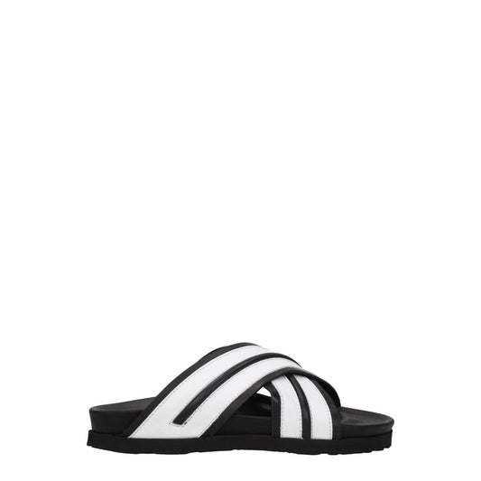 Palm Angels White Leather Slippers with open toe and black rubber sole, casual style slip-on footwear.