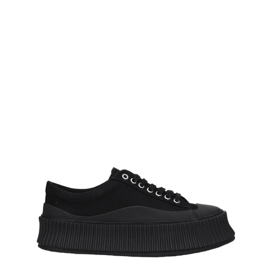 Jil Sander Black Fabric Chunky Sneakers with lace-up closure, square toe, and rubber wedge sole. Style: Street fashion. MPN: J15WS0002P4868001