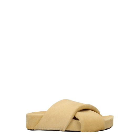 Jil Sander Beige Horsehair Slippers with open toe and leather sole, casual style in pony skin, low heel, vintage effect, code F77233.