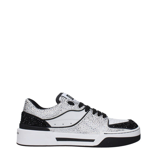 Dolce & Gabbana White Leather Low Top Sneakers with front and back logo detailing in a luxury design.