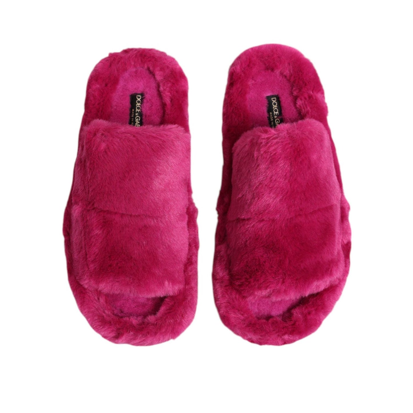 Dolce & Gabbana Pink Acrylic Faux Fur Mens Flats Sandals Shoes MV7675-40
