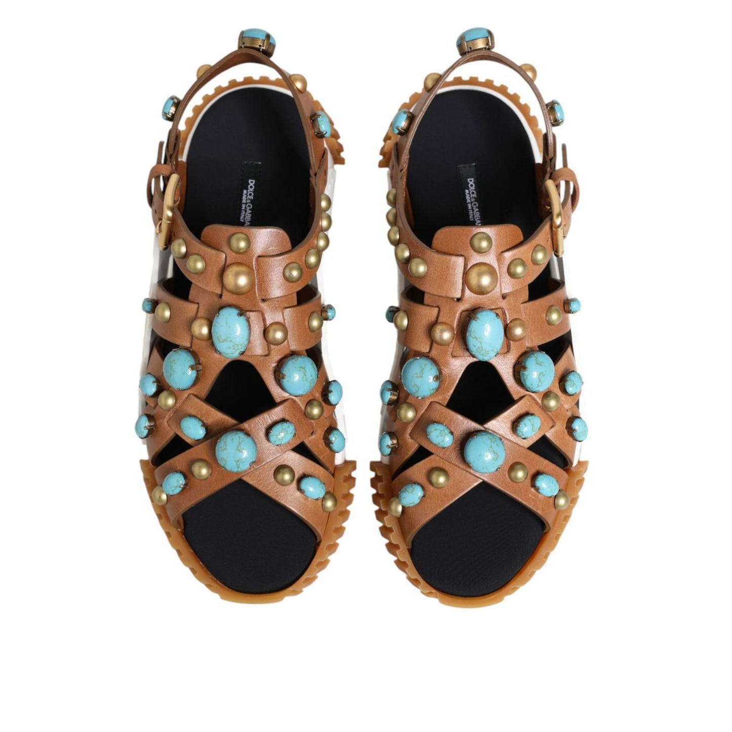 Dolce & Gabbana Brown Leather Studded Slides Sandals Shoes MV7798-42.5