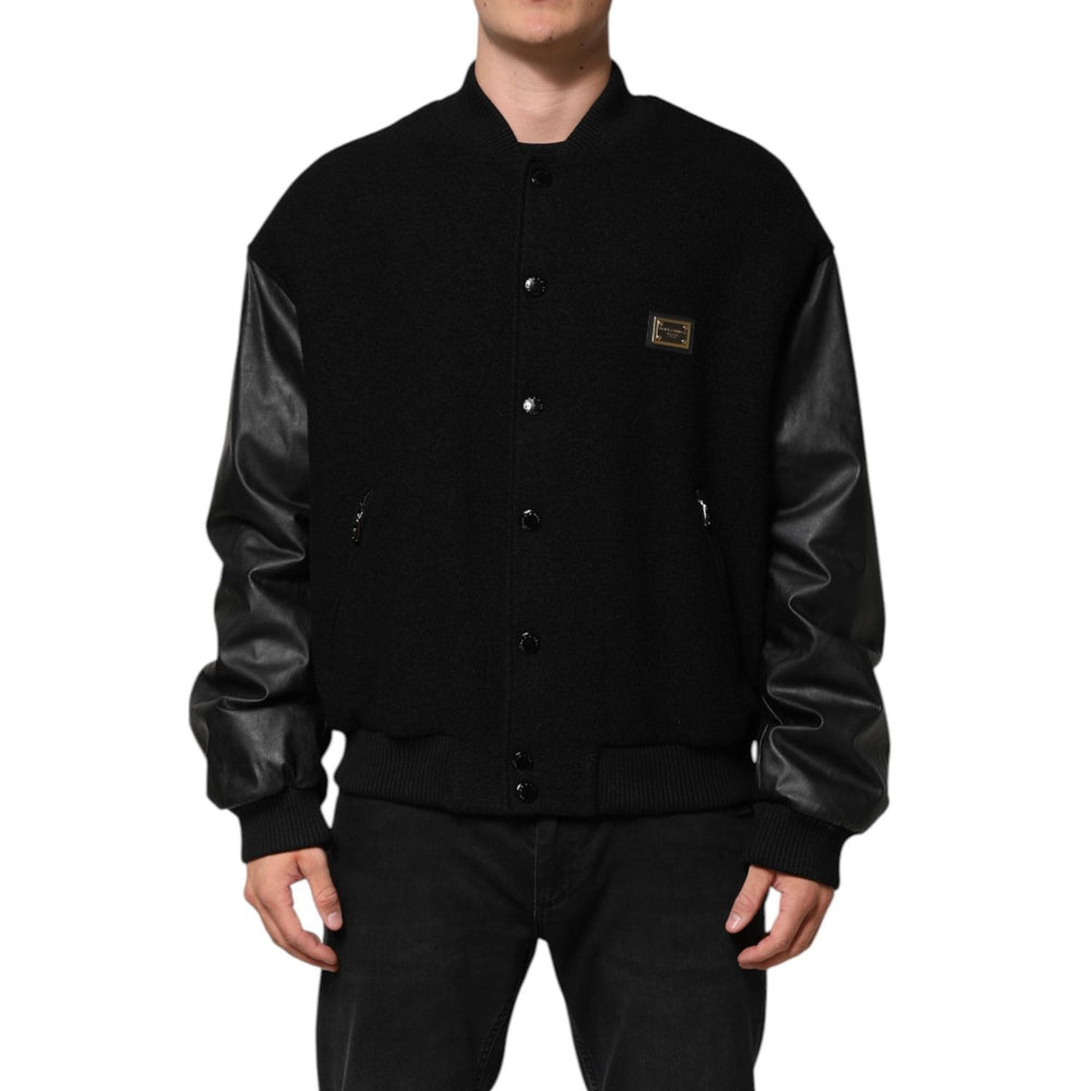 Dolce & Gabbana Black Wool Logo Plaque Bomber Jacket JKT41519-56