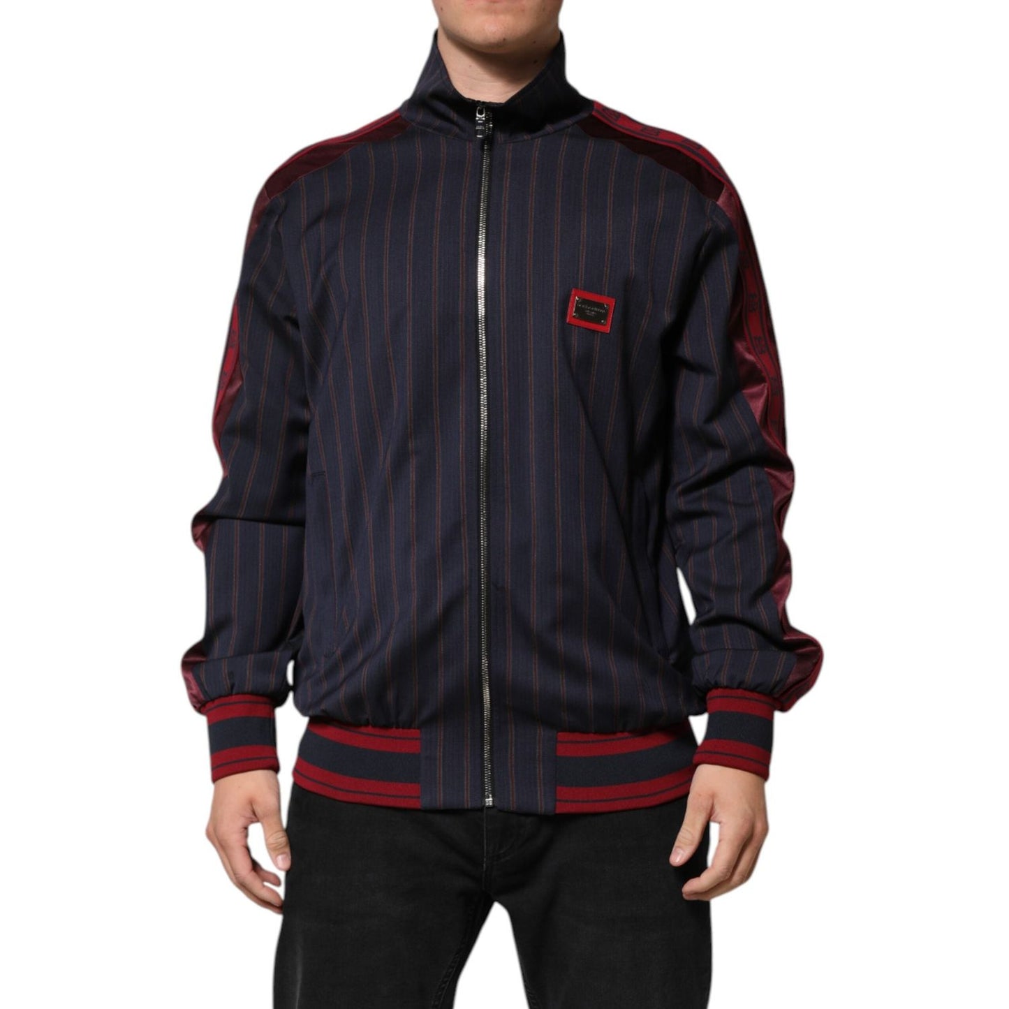 Dolce & Gabbana Blue Red Striped Logo Plaque Full Zip Jacket JKT41558-50