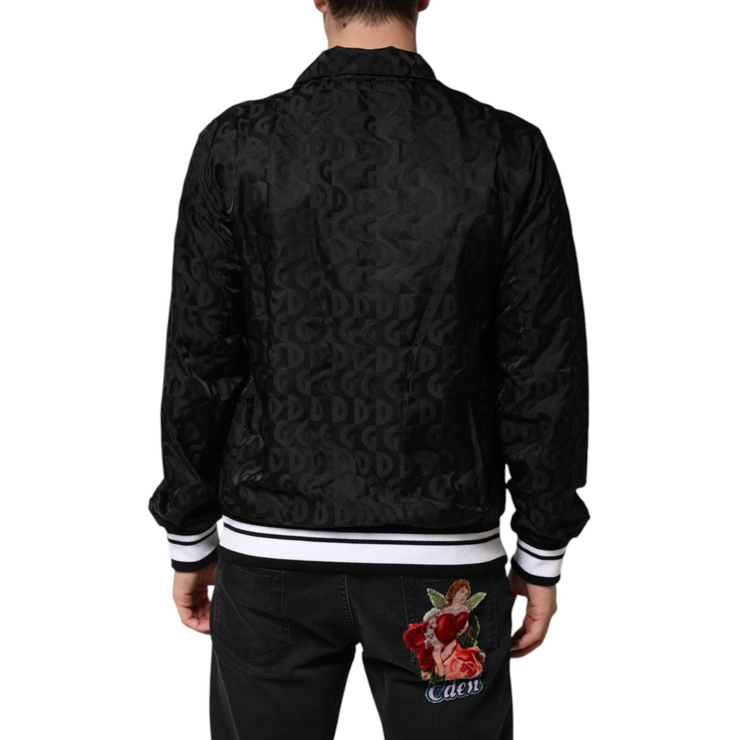 Dolce & Gabbana Black Jacquard Men Full Zip Bomber Sweater JKT41559-52