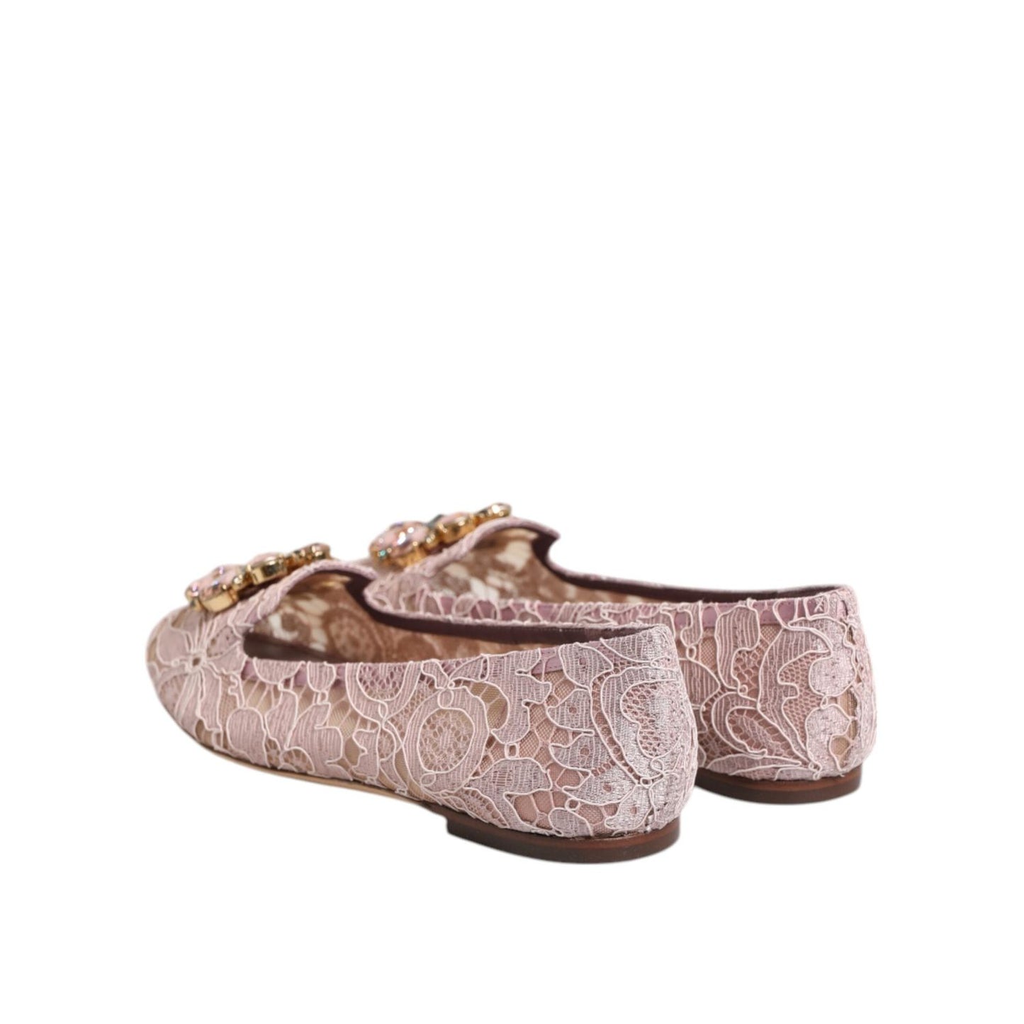 Dolce & Gabbana Pink Taormina Lace Crystals Flats Shoes LA12807-36.5