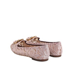 Dolce & Gabbana Pink Taormina Lace Crystals Flats Shoes LA12807-36.5
