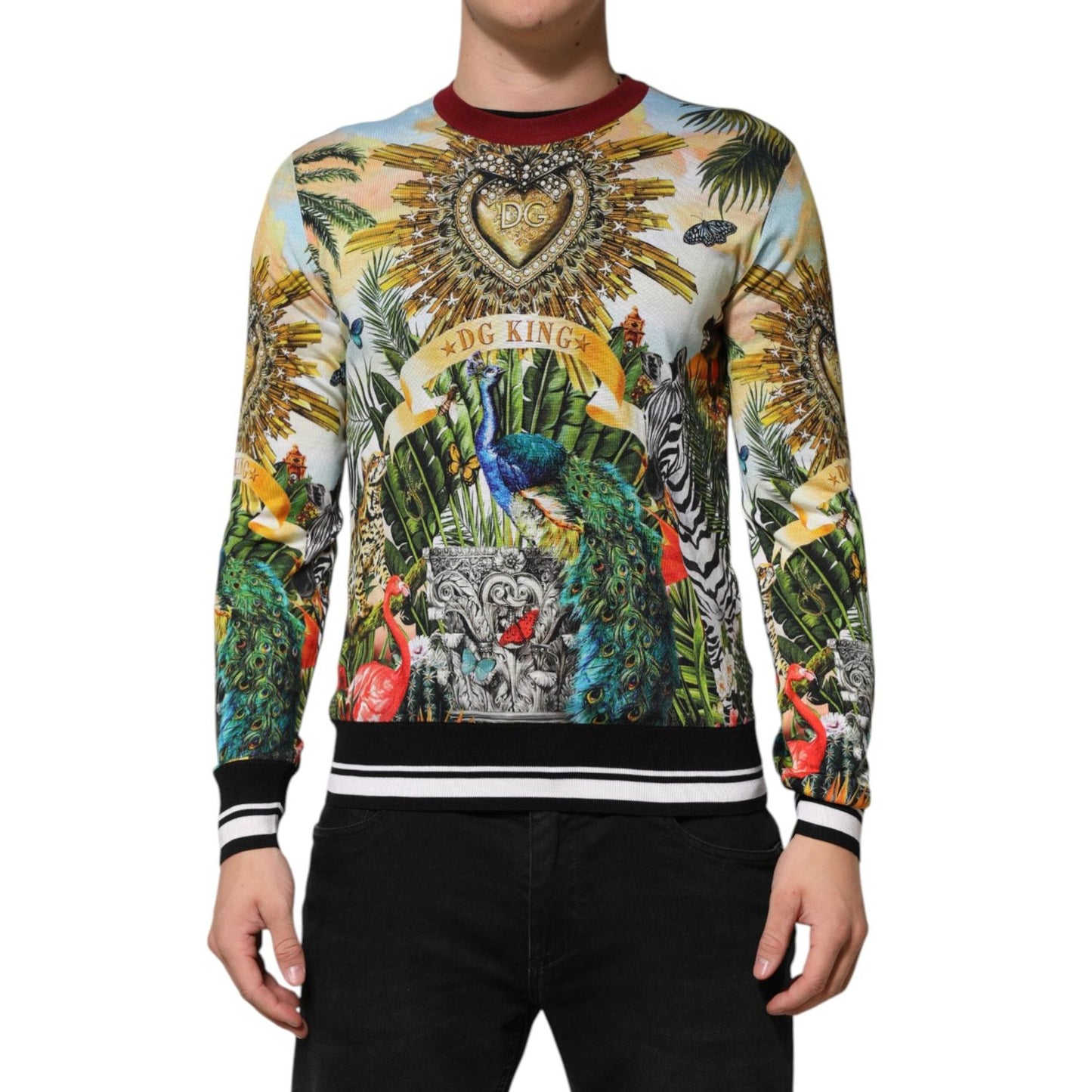 Dolce & Gabbana Tropical Heart Crown Silk Pullover Sweater TSH91261-48