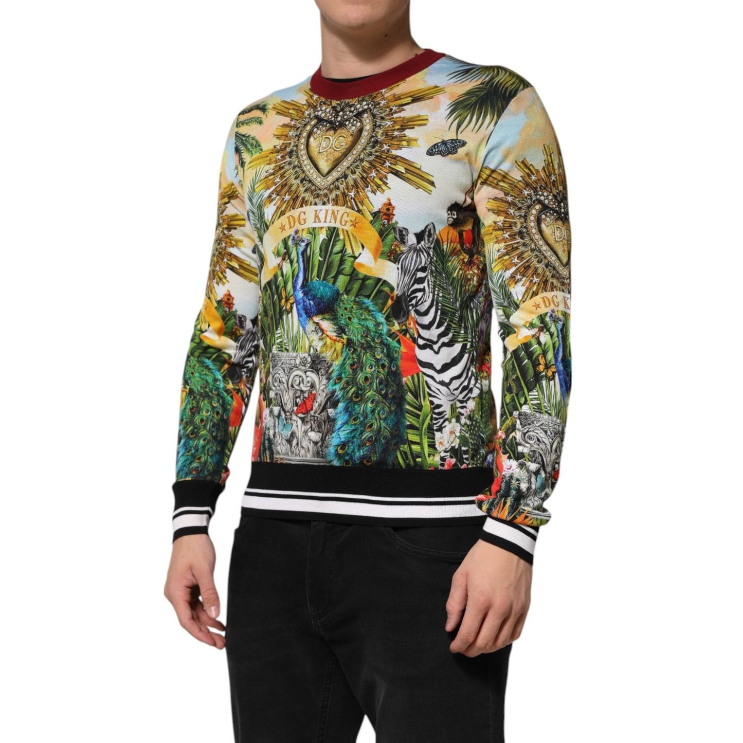 Dolce & Gabbana Tropical Heart Crown Silk Pullover Sweater TSH91261-48