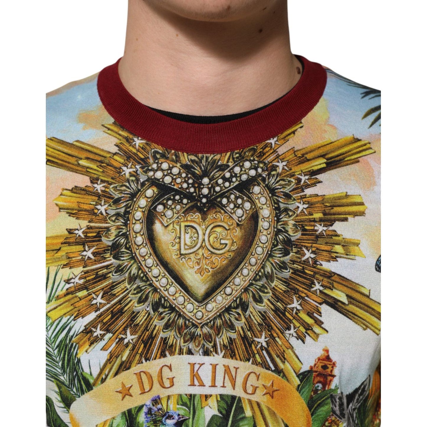 Dolce & Gabbana Tropical Heart Crown Silk Pullover Sweater TSH91261-48
