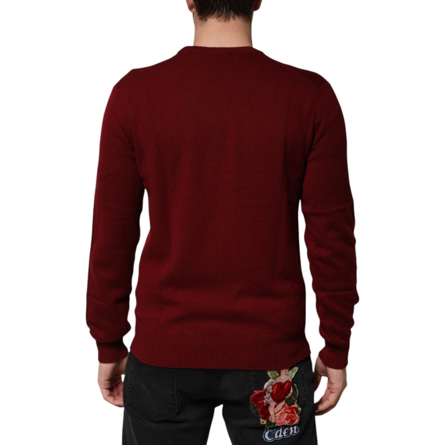Dolce & Gabbana Burgundy Cashmere Lion Crest Pullover Sweater TSH91268-50