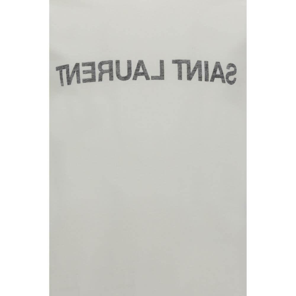 Saint Laurent White Cotton T-Shirt with ribbed crew neck and brand monogram, made of 100% cotton, AW25 season, back view.