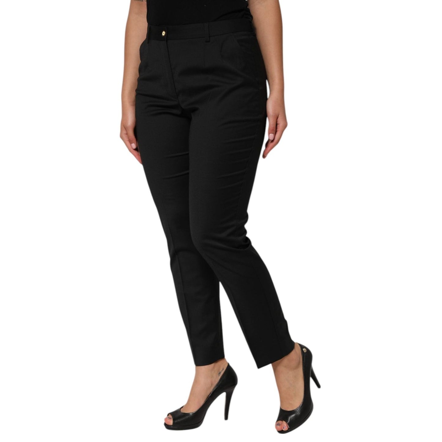 Dolce & Gabbana Black Polyester Tapered Women Trouser Pants PAN76683-44
