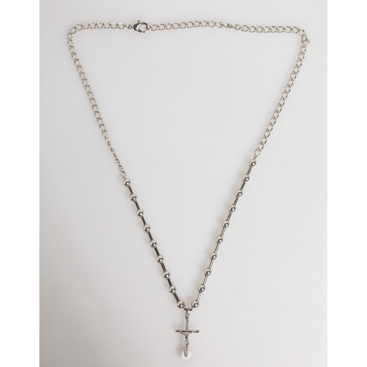 Dolce & Gabbana Silver Tone Brass Chain Religious Cross Pendant Necklace SMY11217