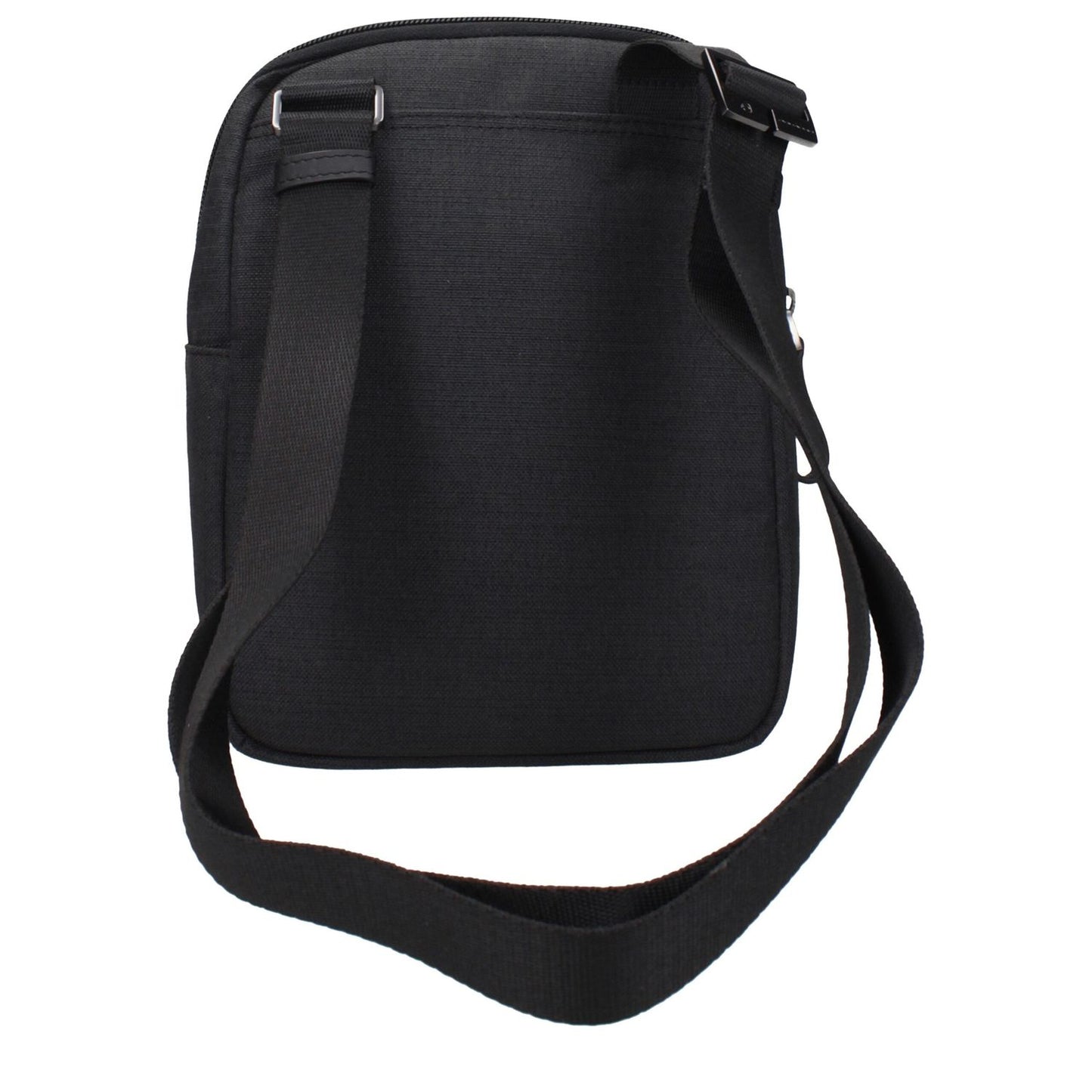 Piquadro Black Fabric Crossbody Bag with adjustable shoulder strap, showcasing front logo and sleek design for stylish convenience.