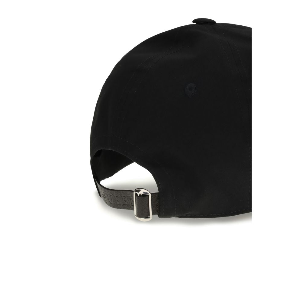 Alexander McQueen Black Cotton Cap (Baseball Hat) with adjustable leather closure back view.