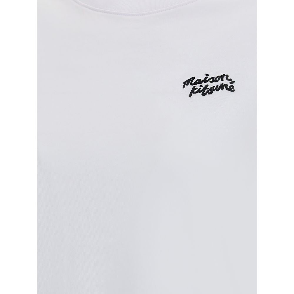 Maison Kitsuné White Cotton T-Shirt with embroidered logo and ribbed crew neck, AW25 season, regular fit, made of 100% cotton.