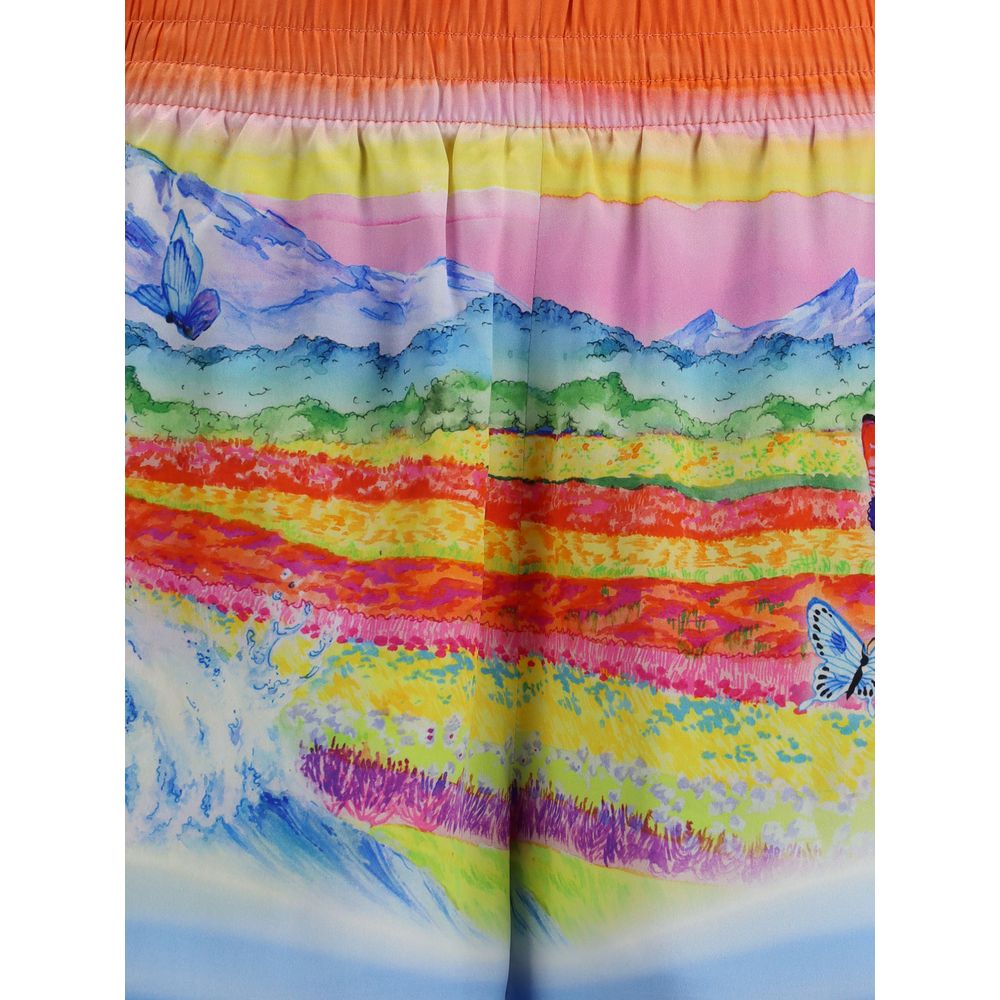 Casablanca Multicolor Silk Bermuda Shorts featuring landscape and butterfly print, 100% silk, AW25 season, regular fit.