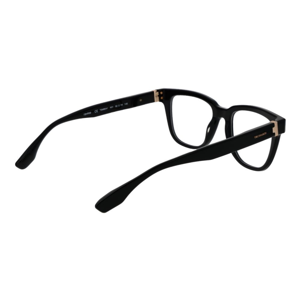 Trussardi Black Acetate Glasses (Frames) with full-rim rectangle style and spring hinge, featuring black acetate frame for men.