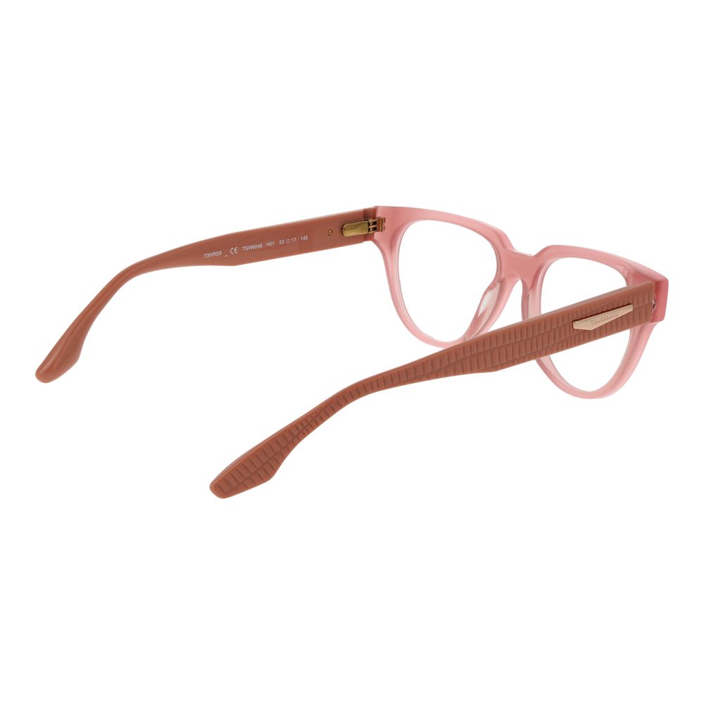 Trussardi Pink Acetate Glasses (Frames), women's full-rim panto style with rose acetate frame, demo lenses, size 53-17-145.