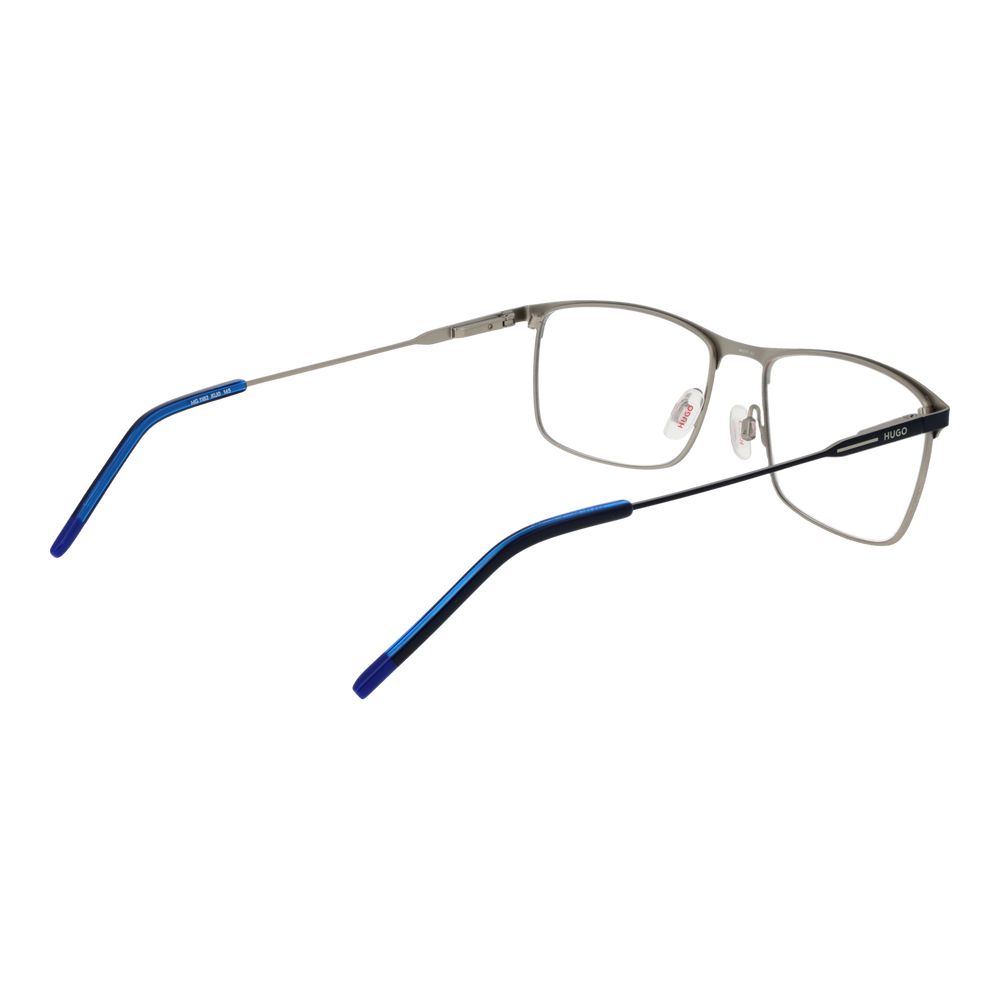 Hugo Boss Blue Stainless Steel Glasses (Frames) for men, full-rim browline style, blue frame, stainless steel construction, spring hinge.