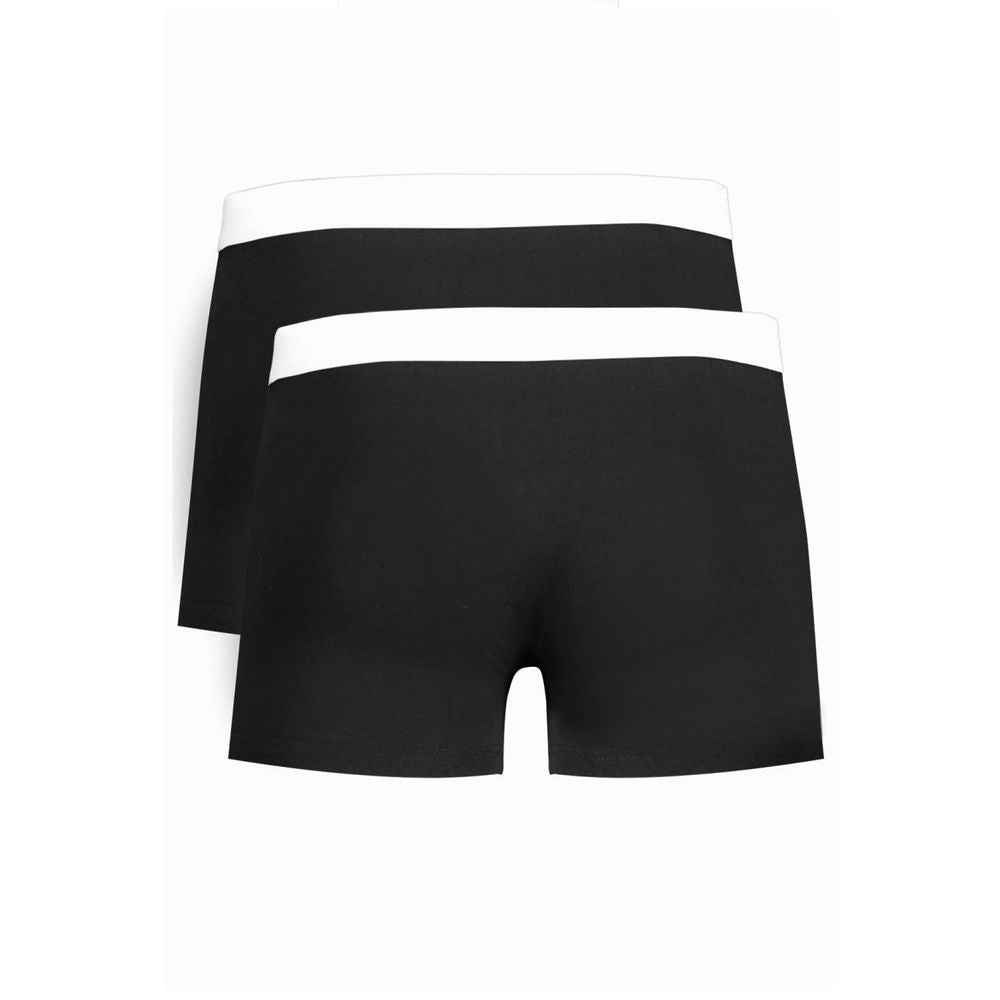 Trussardi Black Cotton Underwear, boxer parigamba, bi-pack, elastic waistband with logo print, stylish basic design.