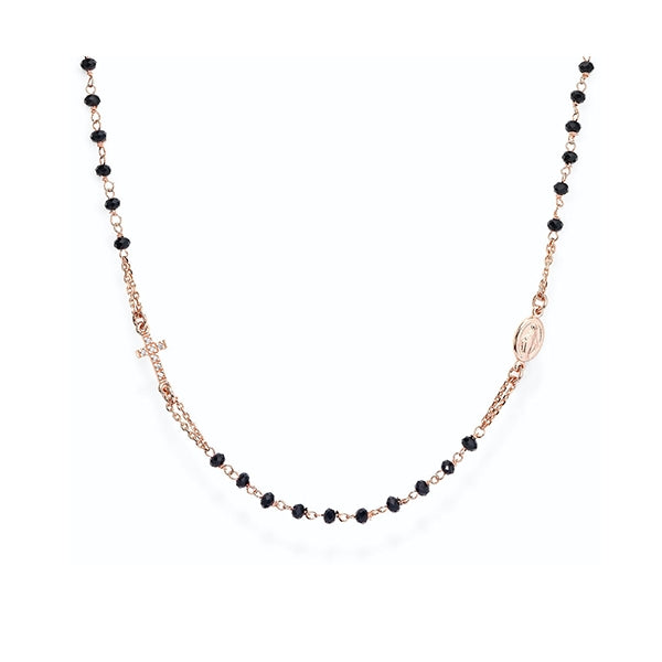 AMEN JEWELRY Mod. CRORNZ3 silver 925 necklace with black beads, Italian design, official packaging