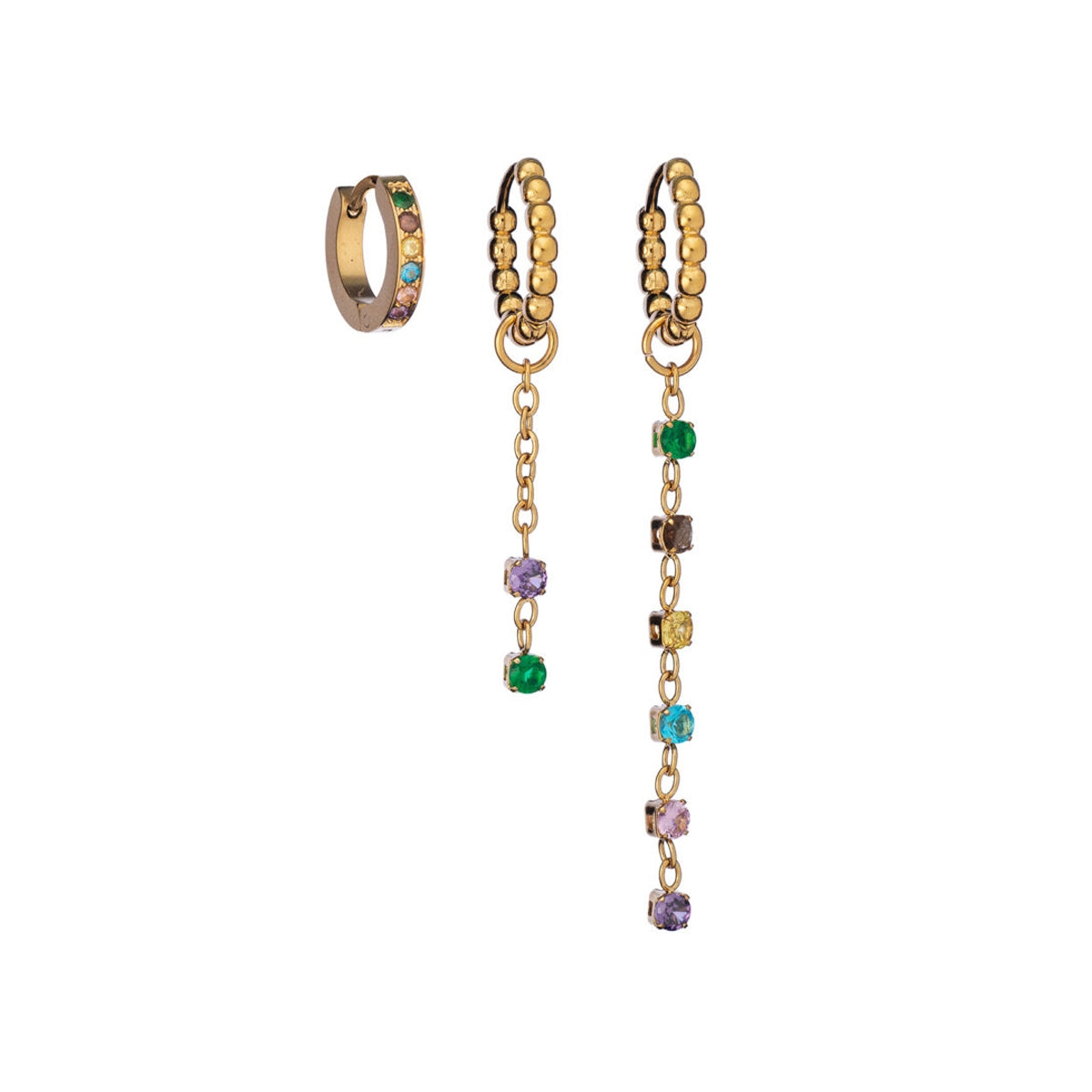 AN JEWELS JEWELRY Mod. AB.EP026 gold earrings with multicolored gemstones and decorative chains.