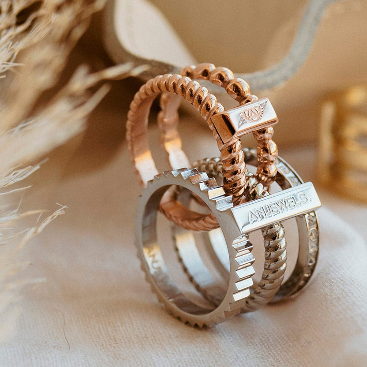 AN JEWELS JEWELRY Mod. AR.R2NS04R-8 elegant rings in rose gold and silver.