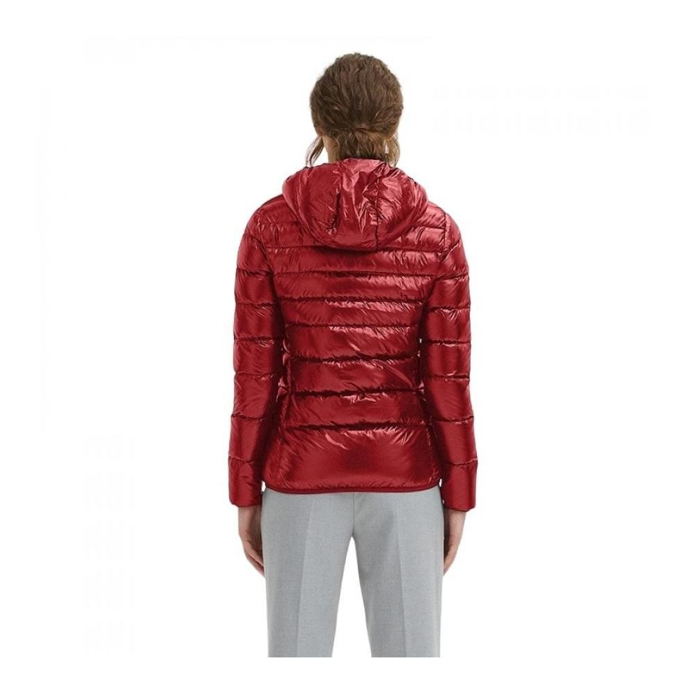 Centogrammi Red Nylon Clothing - Women's ultra-light down jacket with hood, water-repellent, featuring zip closure and internal phone pocket.