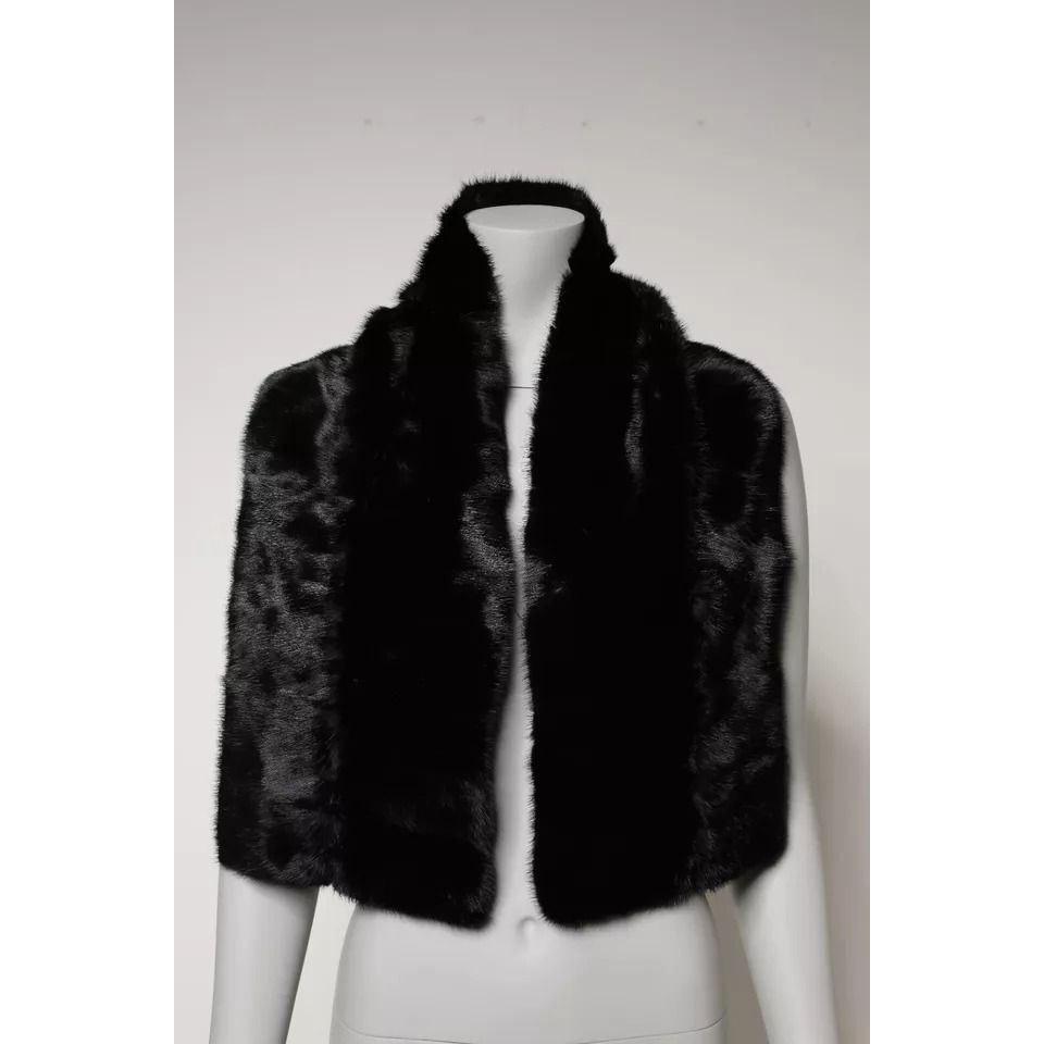 Dolce & Gabbana Black Fur Shawl Neck Wrap Cover Collar Scarf