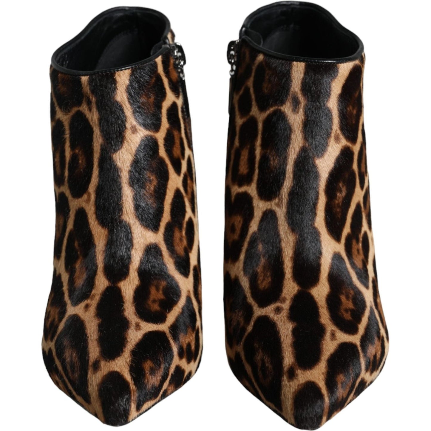 Dolce & Gabbana Brown Leopard Calf Fur Heels Ankle Boots Shoes LA11323-37.5
