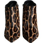 Dolce & Gabbana Brown Leopard Calf Fur Heels Ankle Boots Shoes LA11323-37.5