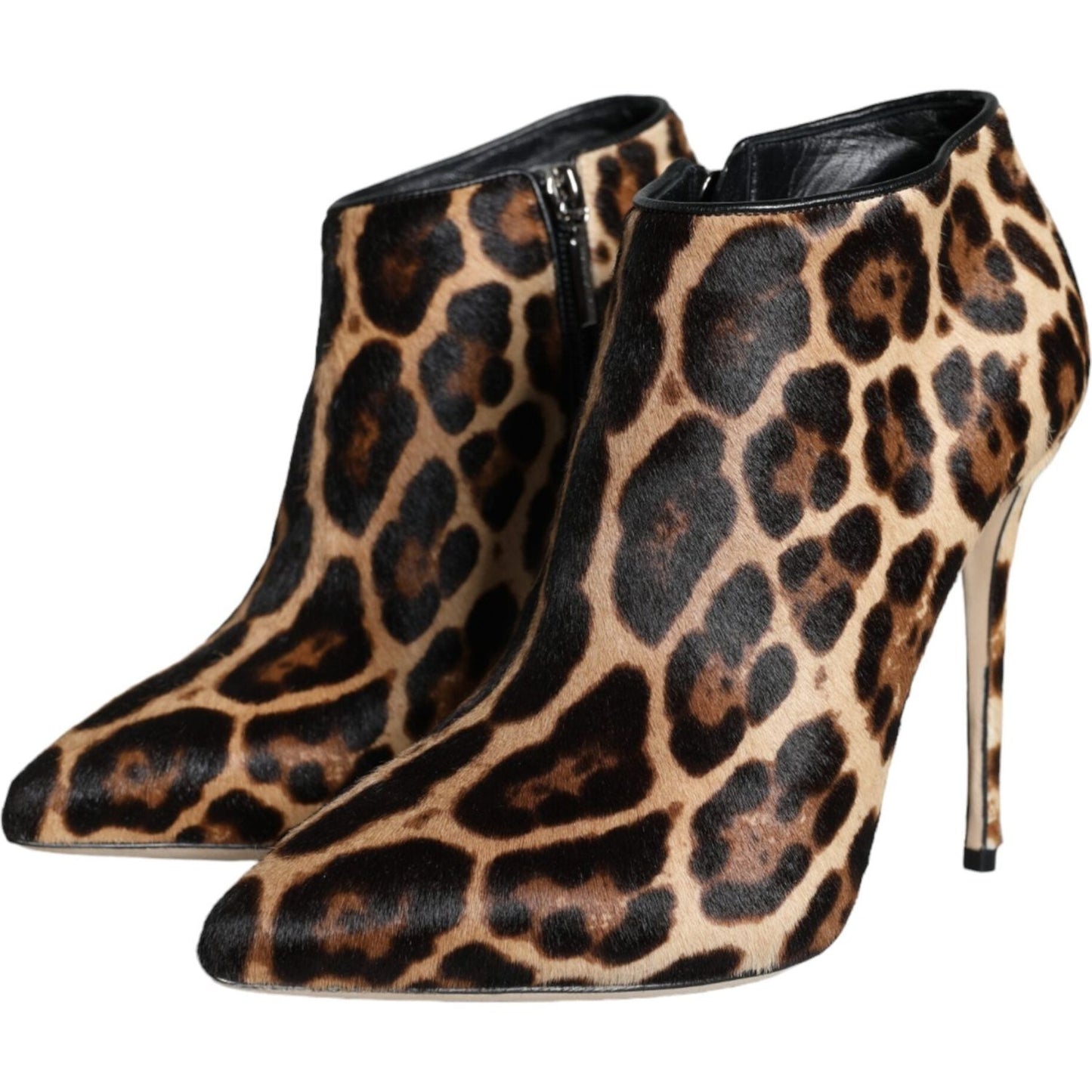 Dolce & Gabbana Brown Leopard Calf Fur Heels Ankle Boots Shoes LA11323-37.5