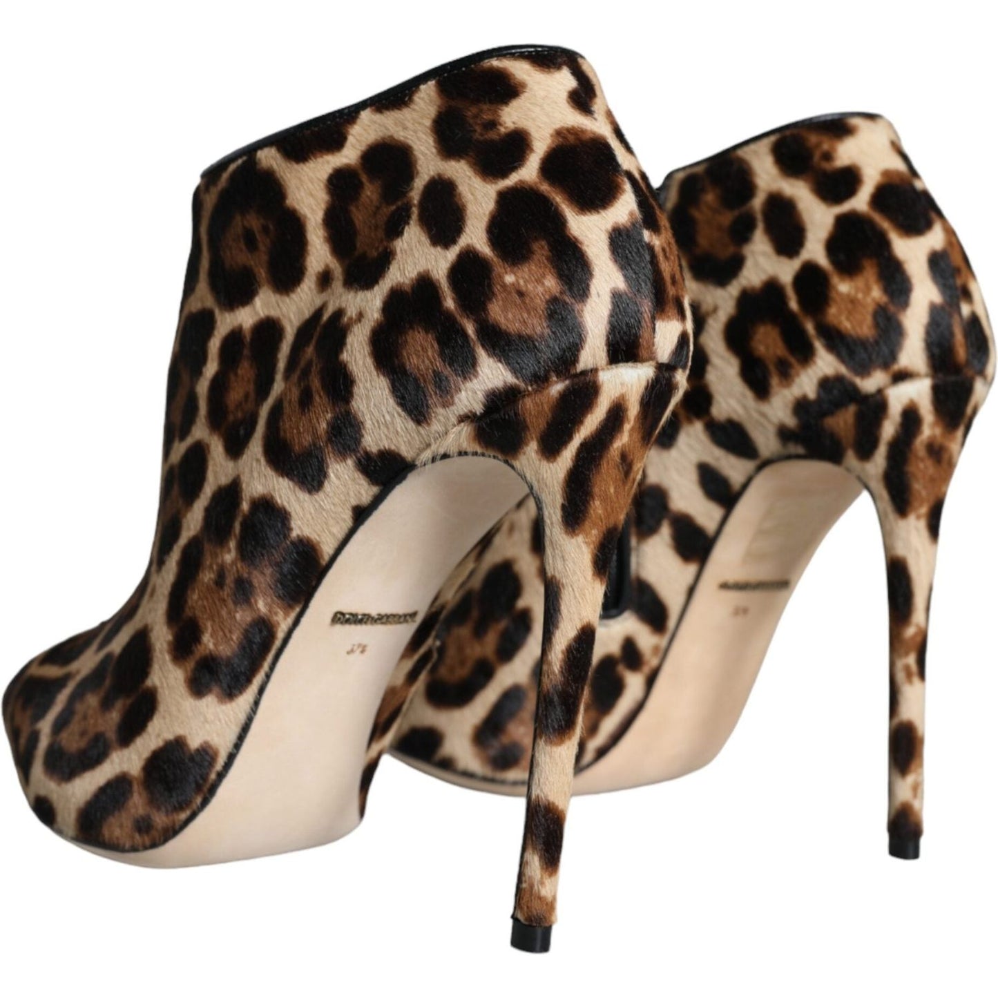 Dolce & Gabbana Brown Leopard Calf Fur Heels Ankle Boots Shoes LA11323-37.5