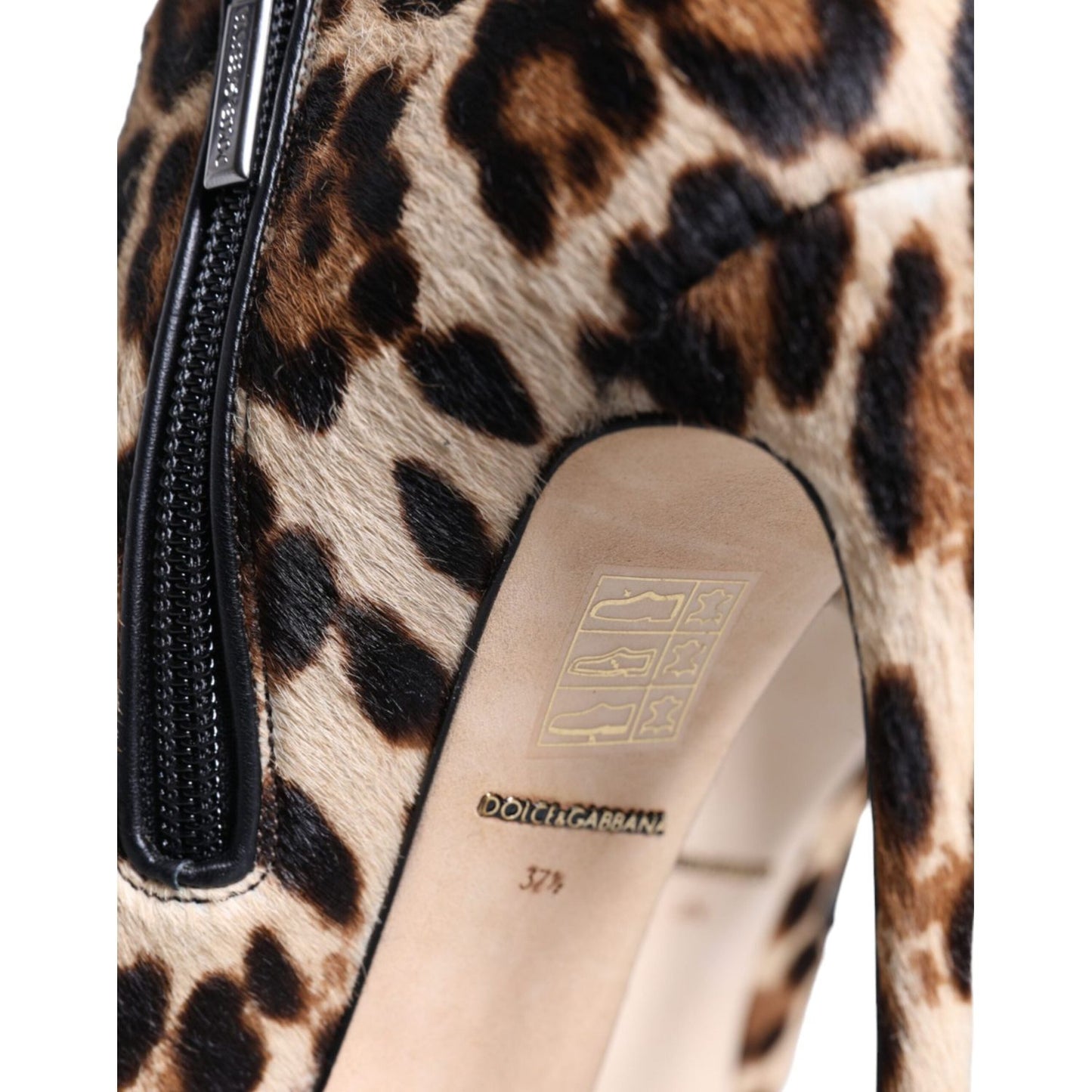 Dolce & Gabbana Brown Leopard Calf Fur Heels Ankle Boots Shoes LA11323-37.5