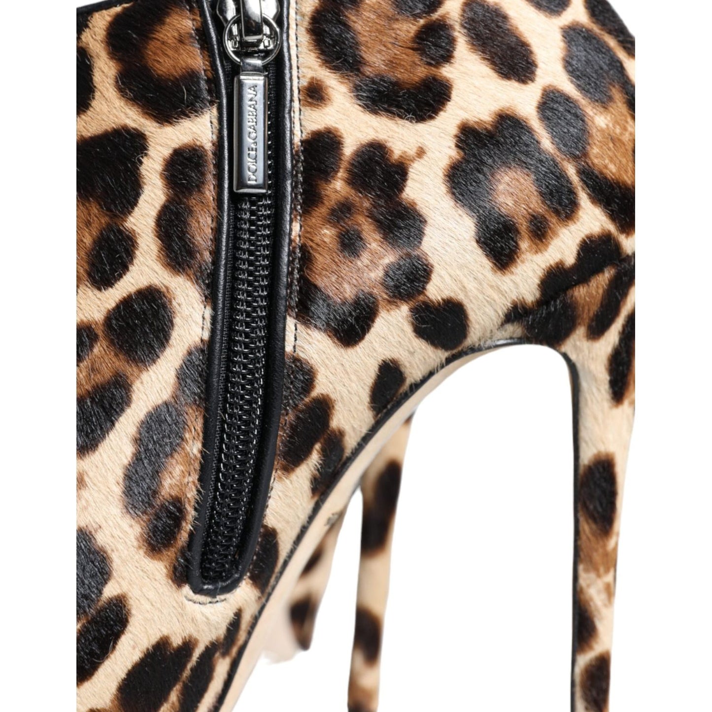 Dolce & Gabbana Brown Leopard Calf Fur Heels Ankle Boots Shoes LA11323-37.5