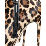 Dolce & Gabbana Brown Leopard Calf Fur Heels Ankle Boots Shoes LA11323-37.5