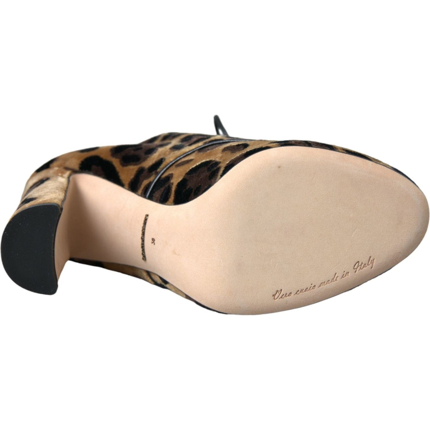 Dolce & Gabbana Brown Leopard Hair Lace Up Booties Shoes LA10862-38